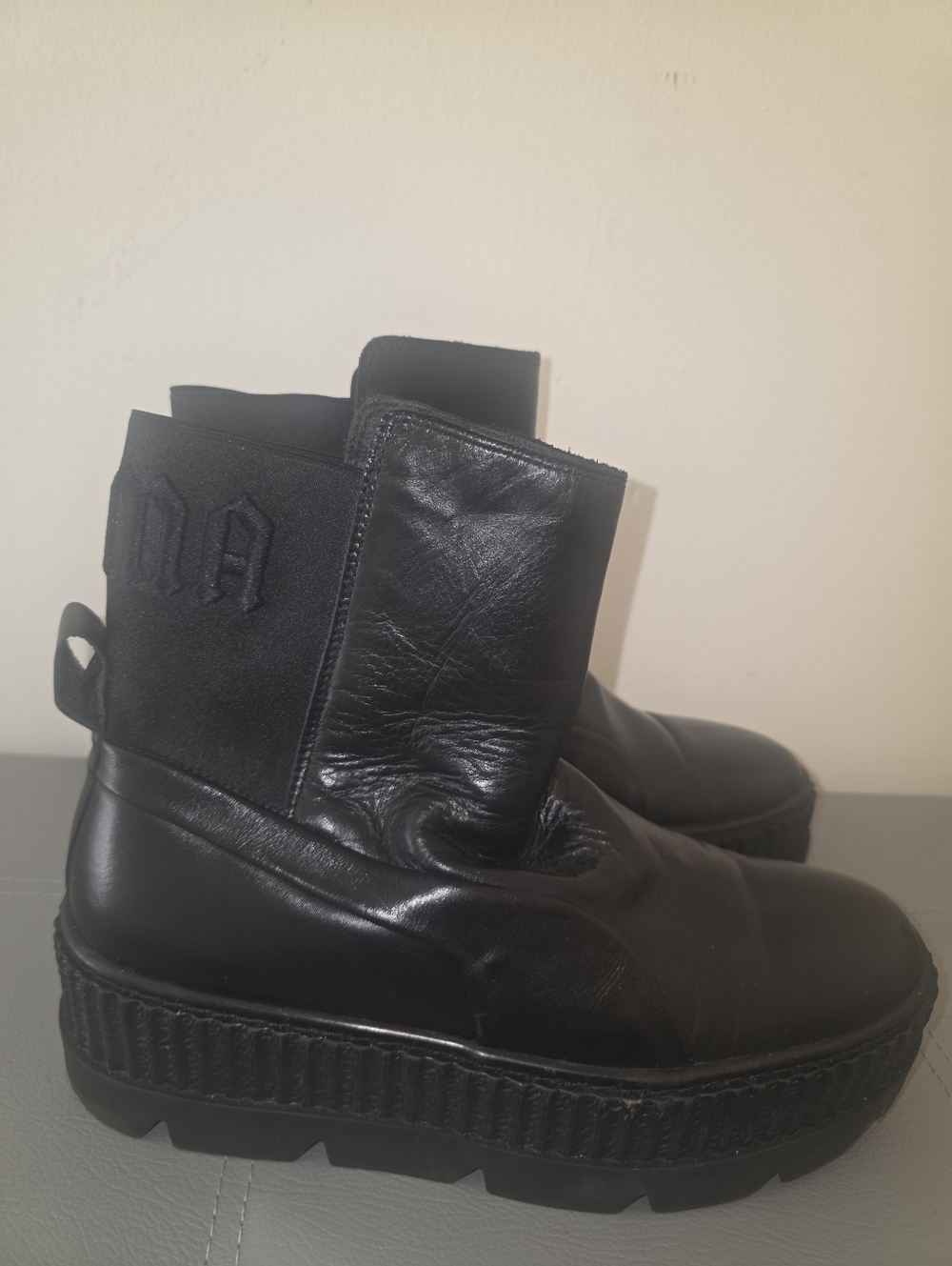 Puma Fenty Black Platform Leather Ankle Boots